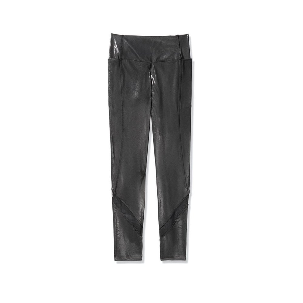 VS Pink ULTIMATE V legging faux leather black textured mesh LG